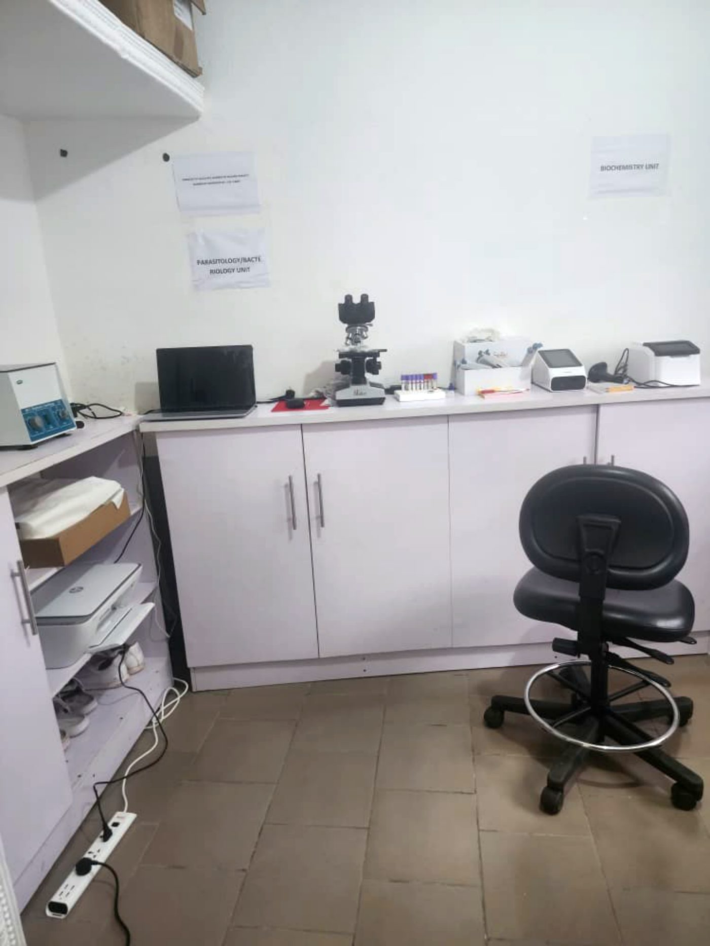 Main laboratory bench with microscope
